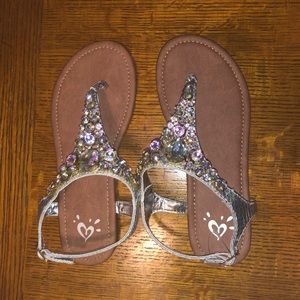 Justice Silver Sandals with Rhinestone Detail